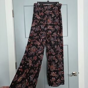 Boho Floral Wide Leg Pants Size L Flowy Retro Palazzo